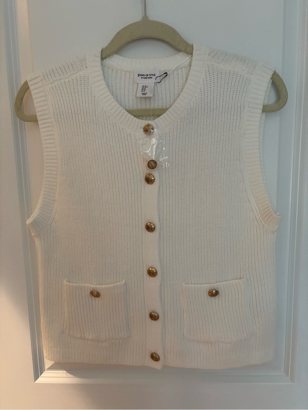 Song of Style Cream Button-Front Knit Vest with Gold Buttons